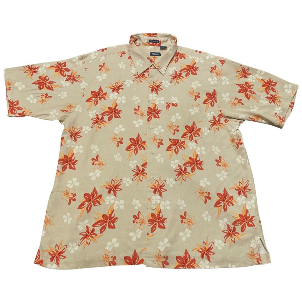Vintage 100% Silk IZOD Hawaiian Shirt Size XXL